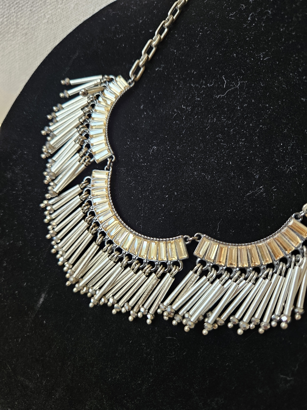 Stella & Dot Twilight Fringe Reversible Silver Statement Necklace